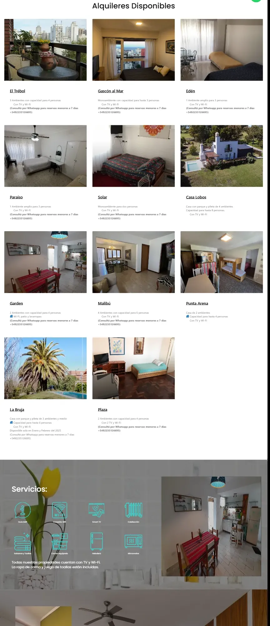 Captura completa de la portada de Tempo Alquileres: buscador y grilla de propiedades en Mar del Plata