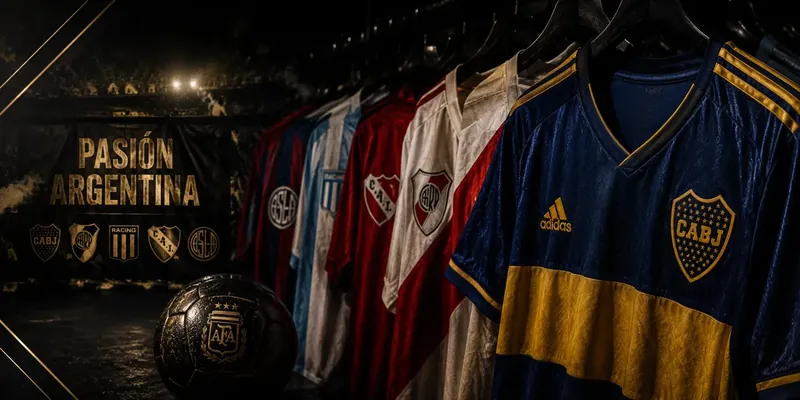 Camisetas de clubes argentinos colgadas, banner de la categoría Clubes argentinos