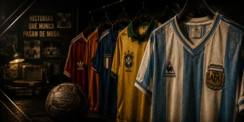 Camiseta retro número 10 de Argentina en un vestuario, banner de la categoría Retro